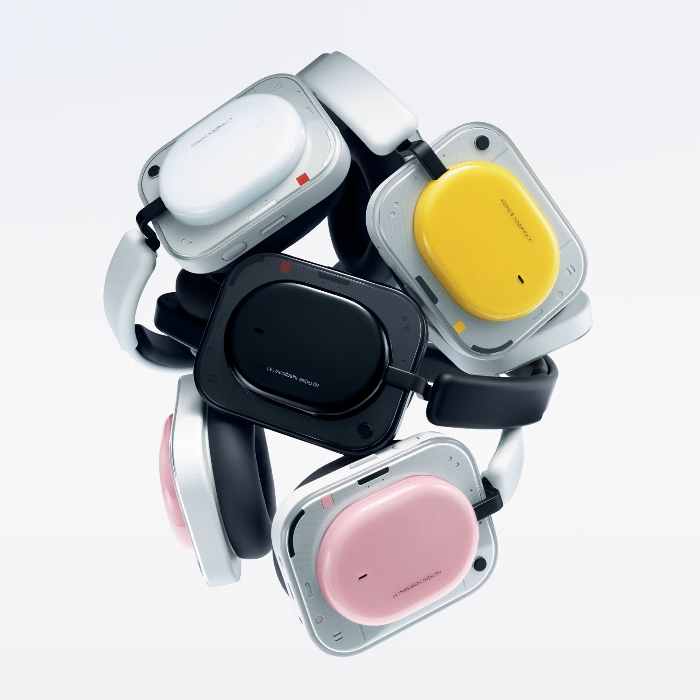 The Headphone (a) in white, yellow, black and pink. The Headphone (a) in white, yellow, black and pink.